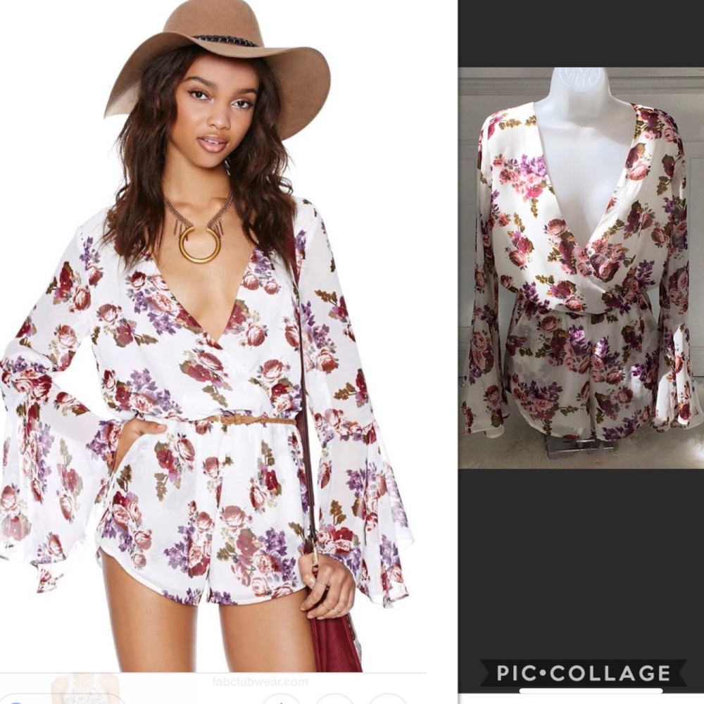Nasty Girl Mechella Floral Romper Ruffle & sleeves